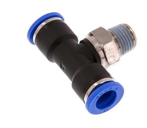 10mm x R1/4'' Inline Tee Push-in Fitting with Male Threads Brass/PA 66 NBR Rotatable