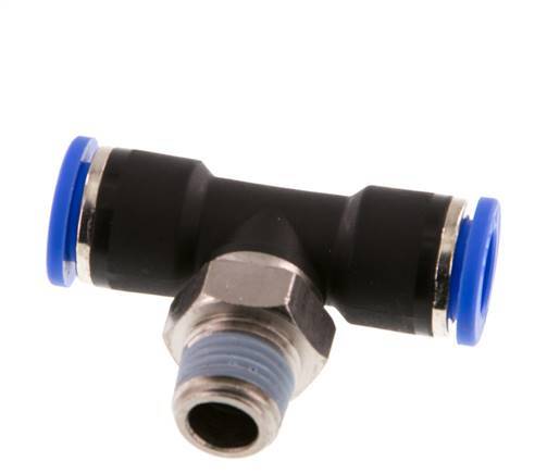 10mm x R1/4'' Inline Tee Push-in Fitting with Male Threads Brass/PA 66 NBR Rotatable