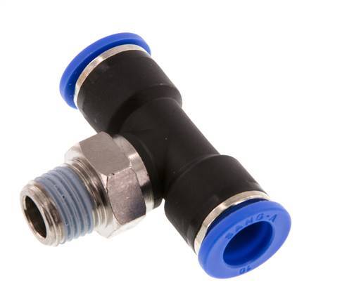 10mm x R1/4'' Inline Tee Push-in Fitting with Male Threads Brass/PA 66 NBR Rotatable
