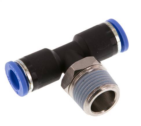 8mm x R3/8'' Inline Tee Push-in Fitting with Male Threads Brass/PA 66 NBR Rotatable [2 Pieces]