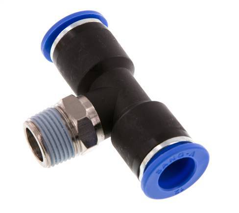 12mm x R3/8'' Inline Tee Push-in Fitting with Male Threads Brass/PA 66 NBR Rotatable