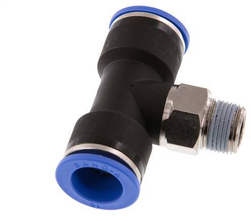 16mm x R3/8'' Inline Tee Push-in Fitting with Male Threads Brass/PA 66 NBR Rotatable