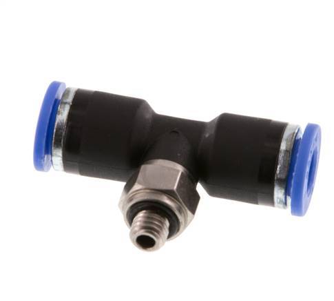 6mm x M 5 Inline Tee Push-in Fitting with Male Threads Brass/PA 66 NBR Rotatable [2 Pieces]