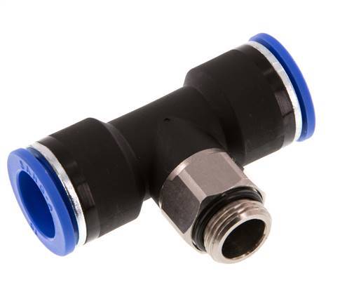 16mm x G3/8'' Inline Tee Push-in Fitting with Male Threads Brass/PA 66 NBR Rotatable