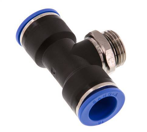 16mm x G1/2'' Inline Tee Push-in Fitting with Male Threads Brass/PA 66 NBR Rotatable