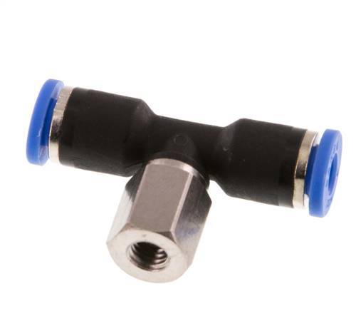 4mm x M 5 Inline Tee Push-in Fitting with Female Threads Brass/PA 66 NBR Rotatable [2 Pieces]