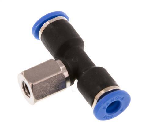 4mm x M 5 Inline Tee Push-in Fitting with Female Threads Brass/PA 66 NBR Rotatable [2 Pieces]