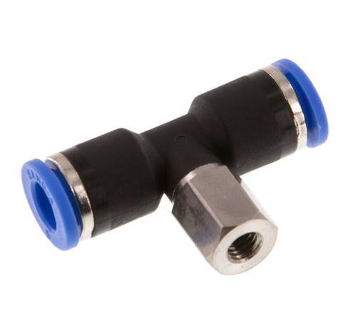 6mm x M 5 Inline Tee Push-in Fitting with Female Threads Brass/PA 66 NBR Rotatable [2 Pieces]