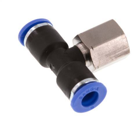 6mm x G1/8'' Inline Tee Push-in Fitting with Female Threads Brass/PA 66 NBR Rotatable [2 Pieces]