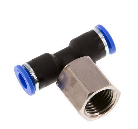 6mm x G1/4'' Inline Tee Push-in Fitting with Female Threads Brass/PA 66 NBR Rotatable [2 Pieces]