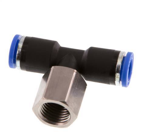 8mm x G1/4'' Inline Tee Push-in Fitting with Female Threads Brass/PA 66 NBR Rotatable [2 Pieces]
