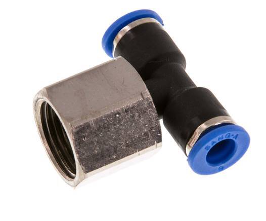 6mm x G3/8'' Inline Tee Push-in Fitting with Female Threads Brass/PA 66 NBR Rotatable [2 Pieces]