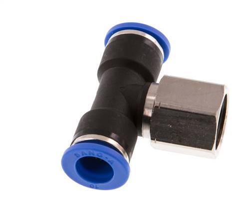 10mm x G3/8'' Inline Tee Push-in Fitting with Female Threads Brass/PA 66 NBR Rotatable