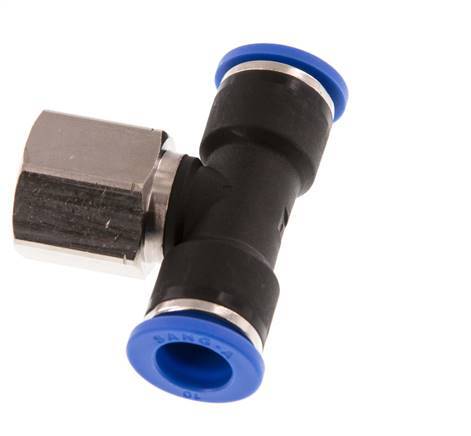 10mm x G3/8'' Inline Tee Push-in Fitting with Female Threads Brass/PA 66 NBR Rotatable