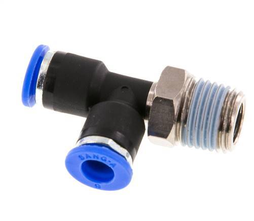 6mm x R1/4'' Right Angle Tee Push-in Fitting with Male Threads Brass/PA 66 NBR Rotatable [2 Pieces]