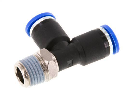 8mm x R1/4'' Right Angle Tee Push-in Fitting with Male Threads Brass/PA 66 NBR Rotatable [2 Pieces]