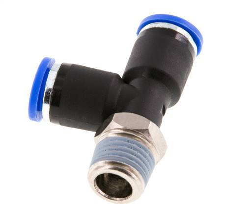 8mm x R1/4'' Right Angle Tee Push-in Fitting with Male Threads Brass/PA 66 NBR Rotatable [2 Pieces]