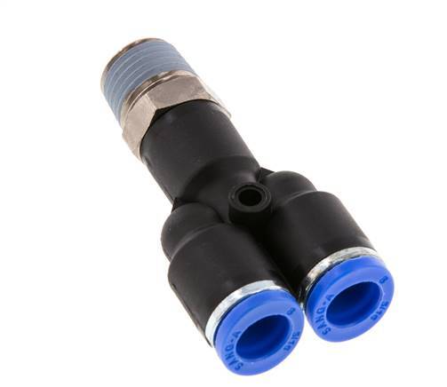 8mm x R1/4'' Y Push-in Fitting with Male Threads Brass/PA 66 NBR Rotatable [2 Pieces]