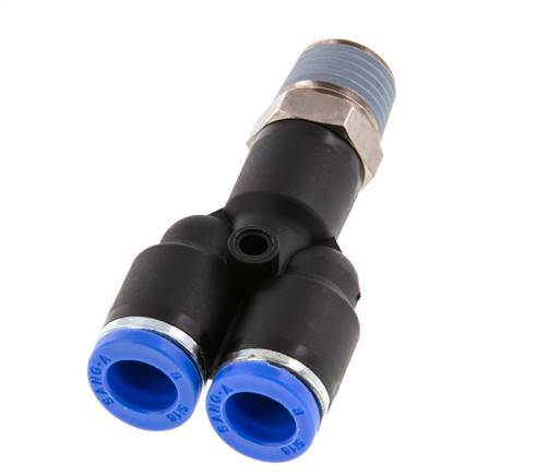 8mm x R1/4'' Y Push-in Fitting with Male Threads Brass/PA 66 NBR Rotatable [2 Pieces]
