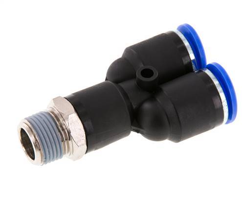 12mm x R3/8'' Y Push-in Fitting with Male Threads Brass/PA 66 NBR Rotatable