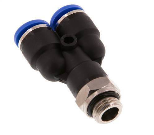 10mm x G1/4'' Y Push-in Fitting with Male Threads Brass/PA 66 NBR Rotatable