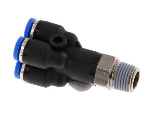 4mm x R1/8'' 4-way Y Manifold Push-in Fitting with Male Threads Brass/PA 66 NBR Rotatable