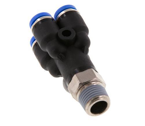 4mm x R1/8'' 4-way Y Manifold Push-in Fitting with Male Threads Brass/PA 66 NBR Rotatable