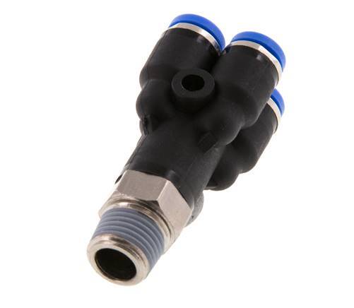 4mm x R1/8'' 4-way Y Manifold Push-in Fitting with Male Threads Brass/PA 66 NBR Rotatable
