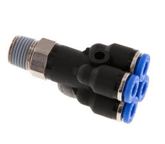 4mm x R1/8'' 4-way Y Manifold Push-in Fitting with Male Threads Brass/PA 66 NBR Rotatable