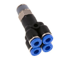 4mm x R1/8'' 4-way Y Manifold Push-in Fitting with Male Threads Brass/PA 66 NBR Rotatable