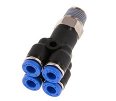 4mm x R1/8'' 4-way Y Manifold Push-in Fitting with Male Threads Brass/PA 66 NBR Rotatable