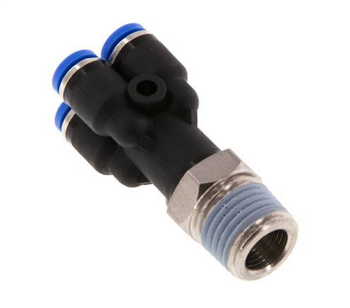 4mm x R1/4'' 4-way Y Manifold Push-in Fitting with Male Threads Brass/PA 66 NBR Rotatable