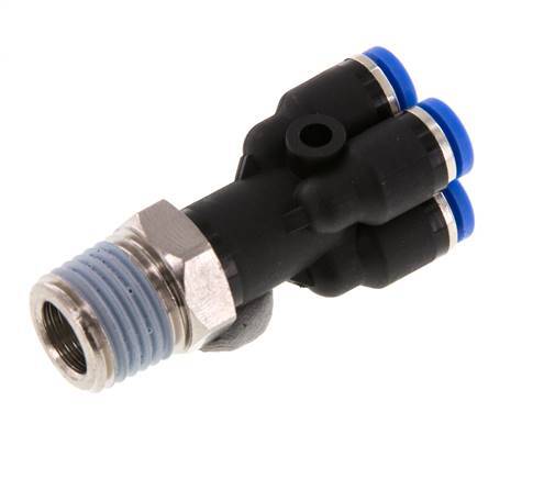 4mm x R1/4'' 4-way Y Manifold Push-in Fitting with Male Threads Brass/PA 66 NBR Rotatable