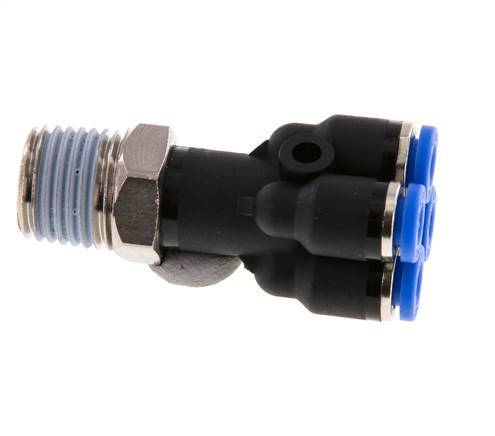 4mm x R1/4'' 4-way Y Manifold Push-in Fitting with Male Threads Brass/PA 66 NBR Rotatable