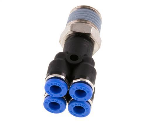 4mm x R1/4'' 4-way Y Manifold Push-in Fitting with Male Threads Brass/PA 66 NBR Rotatable