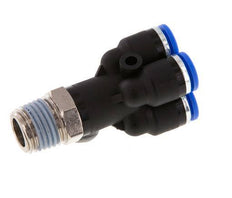 6mm x R1/4'' 4-way Y Manifold Push-in Fitting with Male Threads Brass/PA 66 NBR Rotatable