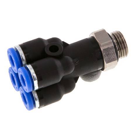 4mm x G1/8'' 4-way Y Manifold Push-in Fitting with Male Threads Brass/PA 66 NBR Rotatable