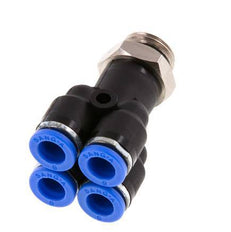 6mm x G1/4'' 4-way Y Manifold Push-in Fitting with Male Threads Brass/PA 66 NBR Rotatable