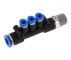 4mm x 8mm x R1/4'' 3-way Manifold Push-in Fitting with Male Threads Brass/PA 66 NBR Rotatable