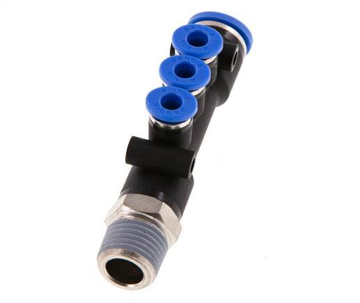 4mm x 8mm x R1/4'' 3-way Manifold Push-in Fitting with Male Threads Brass/PA 66 NBR Rotatable