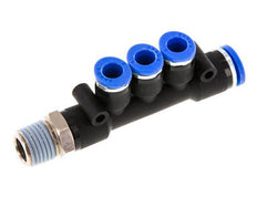 6mm x 8mm x R1/4'' 3-way Manifold Push-in Fitting with Male Threads Brass/PA 66 NBR Rotatable