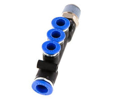 6mm x 8mm x R1/4'' 3-way Manifold Push-in Fitting with Male Threads Brass/PA 66 NBR Rotatable