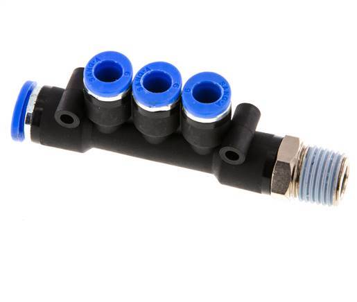 6mm x 8mm x R1/4'' 3-way Manifold Push-in Fitting with Male Threads Brass/PA 66 NBR Rotatable