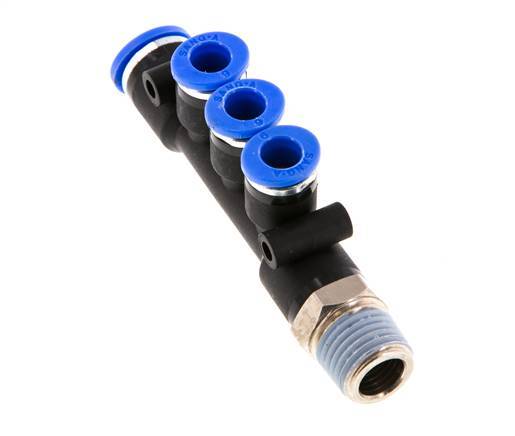 6mm x 8mm x R1/4'' 3-way Manifold Push-in Fitting with Male Threads Brass/PA 66 NBR Rotatable