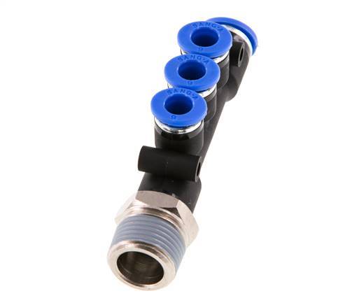 6mm x 8mm x R3/8'' 3-way Manifold Push-in Fitting with Male Threads Brass/PA 66 NBR Rotatable