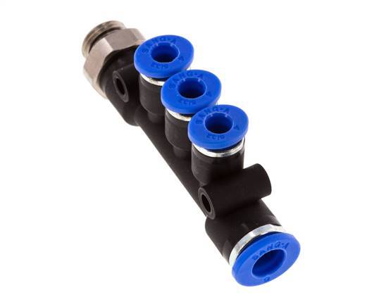 4mm x 6mm x G1/8'' 3-way Manifold Push-in Fitting with Male Threads Brass/PA 66 NBR Rotatable