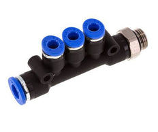 4mm x 6mm x G1/8'' 3-way Manifold Push-in Fitting with Male Threads Brass/PA 66 NBR Rotatable