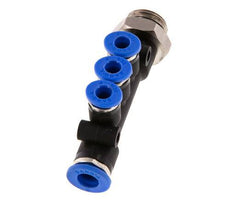 4mm x 6mm x G1/4'' 3-way Manifold Push-in Fitting with Male Threads Brass/PA 66 NBR Rotatable