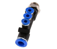 4mm x 8mm x G1/4'' 3-way Manifold Push-in Fitting with Male Threads Brass/PA 66 NBR Rotatable