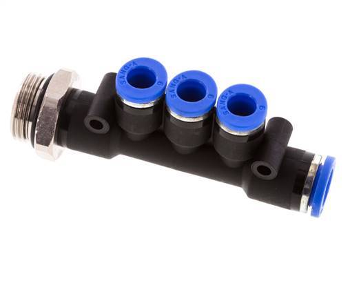 6mm x 8mm x G3/8'' 3-way Manifold Push-in Fitting with Male Threads Brass/PA 66 NBR Rotatable